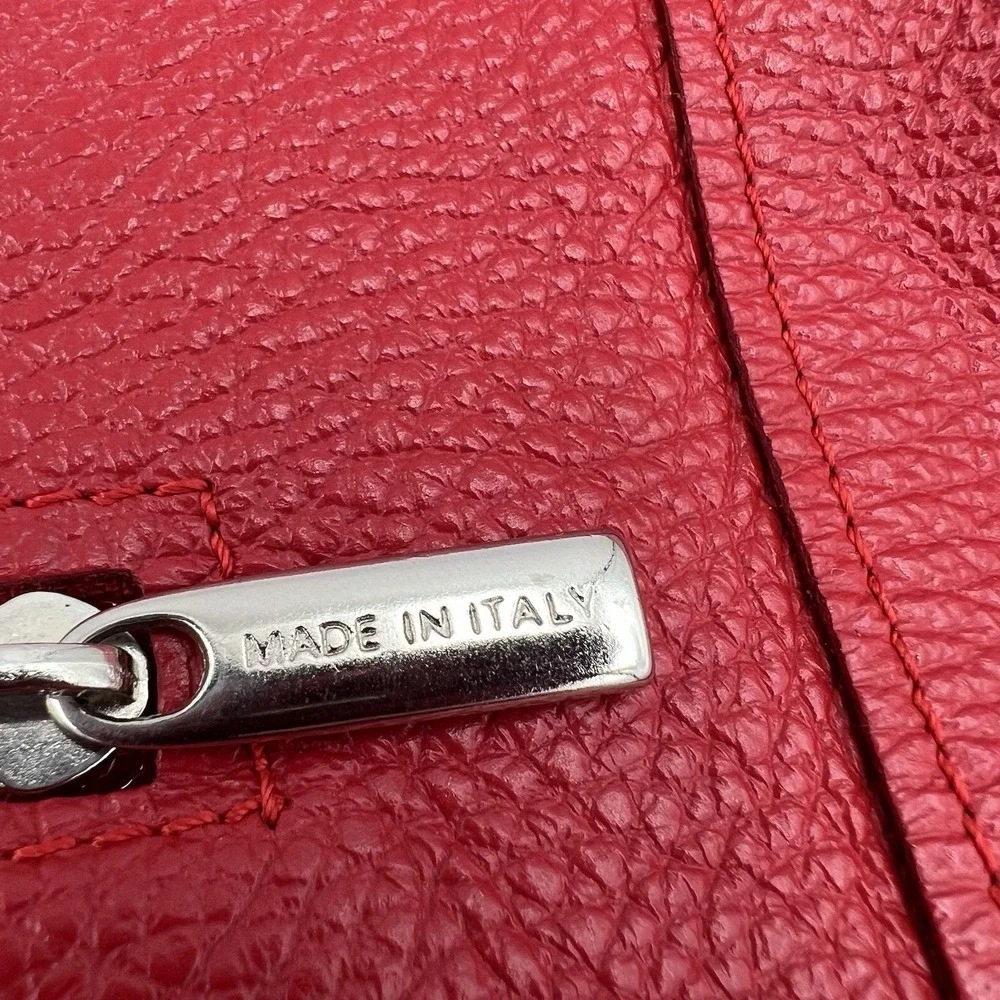 Red Pebbled Genuine Leather Hobo Zipper Shoulder Bag Purse Made in Italy